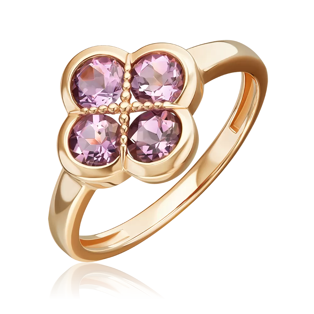 Кольцо «Клевер» из красного золота с аметистами 01-5908-00-203-1110