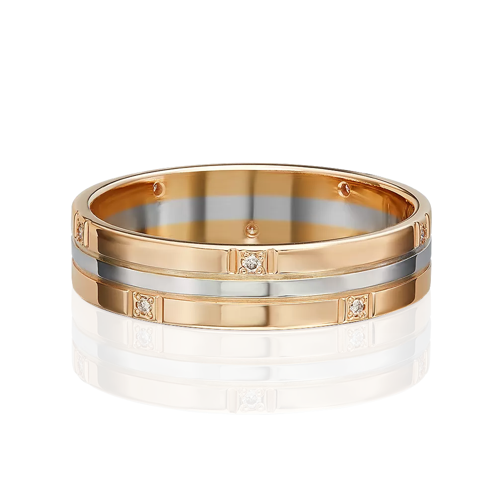 Обручальное кольцо из комбинированного золота с бриллиантами 01-1229-00-101-1111-30