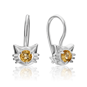 Серьги «Кошки» с французским замком из серебра c цитрином 02-4612-00-206-0200-68