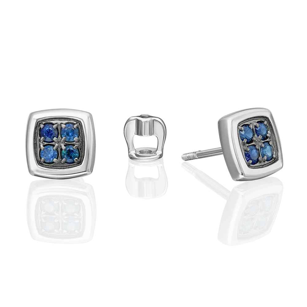 Серьги-пусеты из белого золота с сапфирами 02-5482-00-102-1120