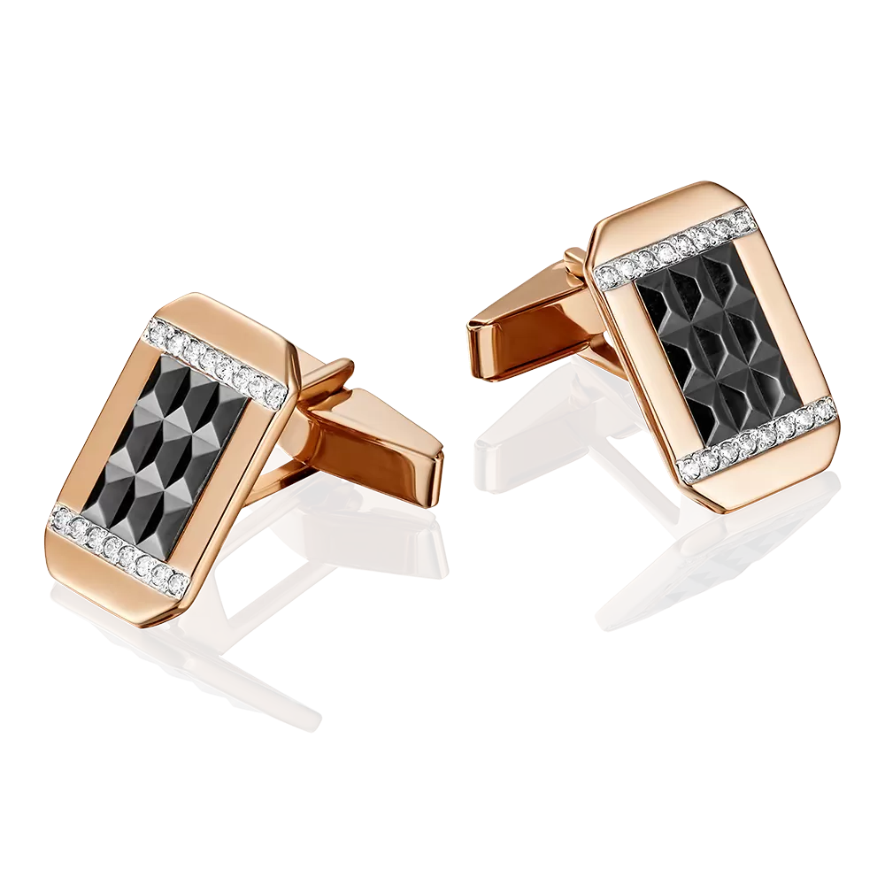 Запонки из комбинированного золота с фианитами 10-0054-00-401-1111-22