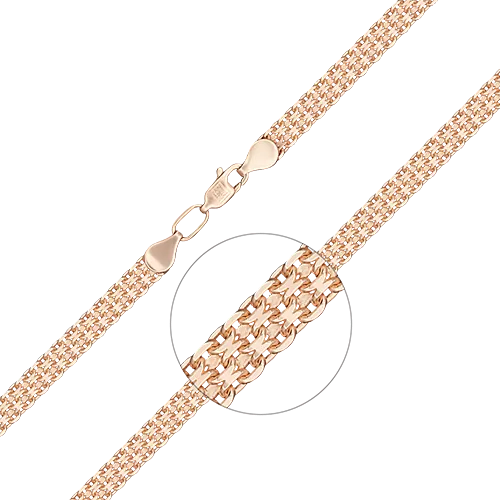 Браслет из красного золота с алмазной гранью (плетение «Бисмарк тройной якорь») 22-2103-060-1110-17