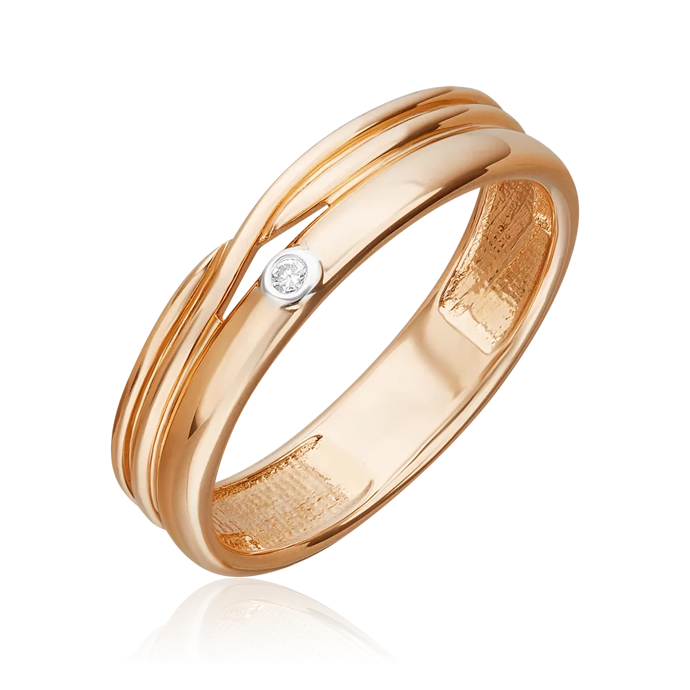 Обручальное кольцо из красного золота с бриллиантом 01-0849-00-101-1110-30
