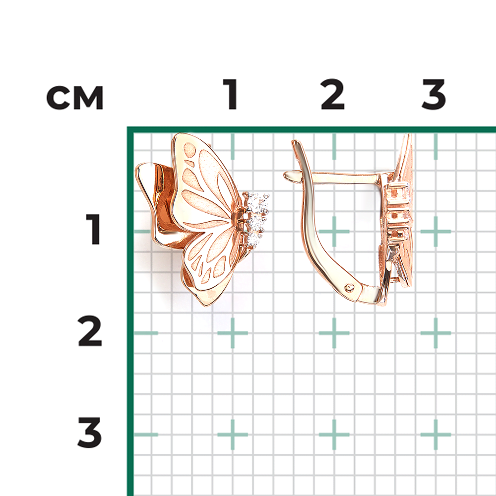 Серьги «Бабочки» с английским замком из красного золота с фианитами  02-5427-00-401-1110 купить в интернет-магазине PLATINA