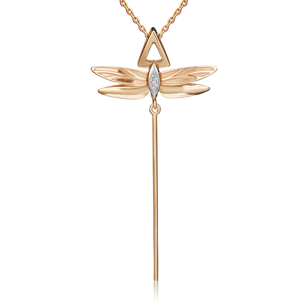 Подвеска «Стрекоза. Ценность настоящего» из комбинированного золота с бриллиантами 03-3277-00-101-1111