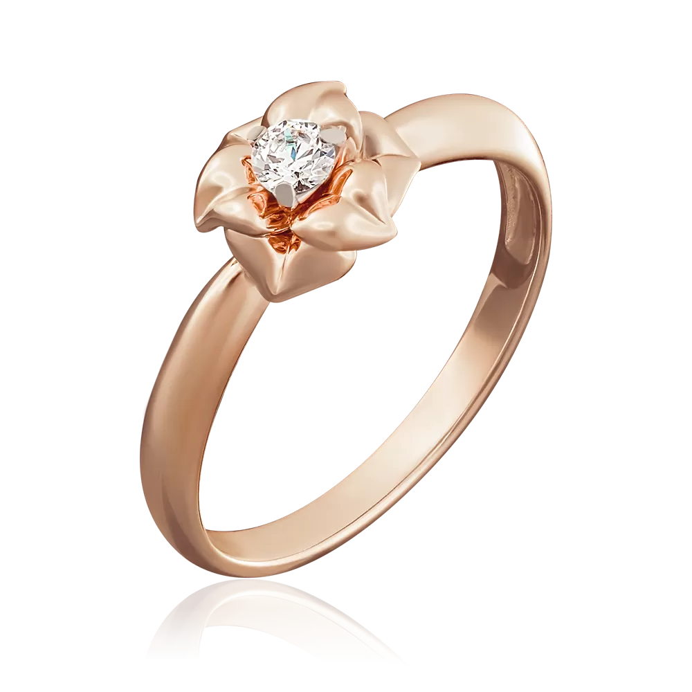 Помолвочное кольцо «Цветок» из красного золота с бриллиантом 01-5018-00-101-1110-30