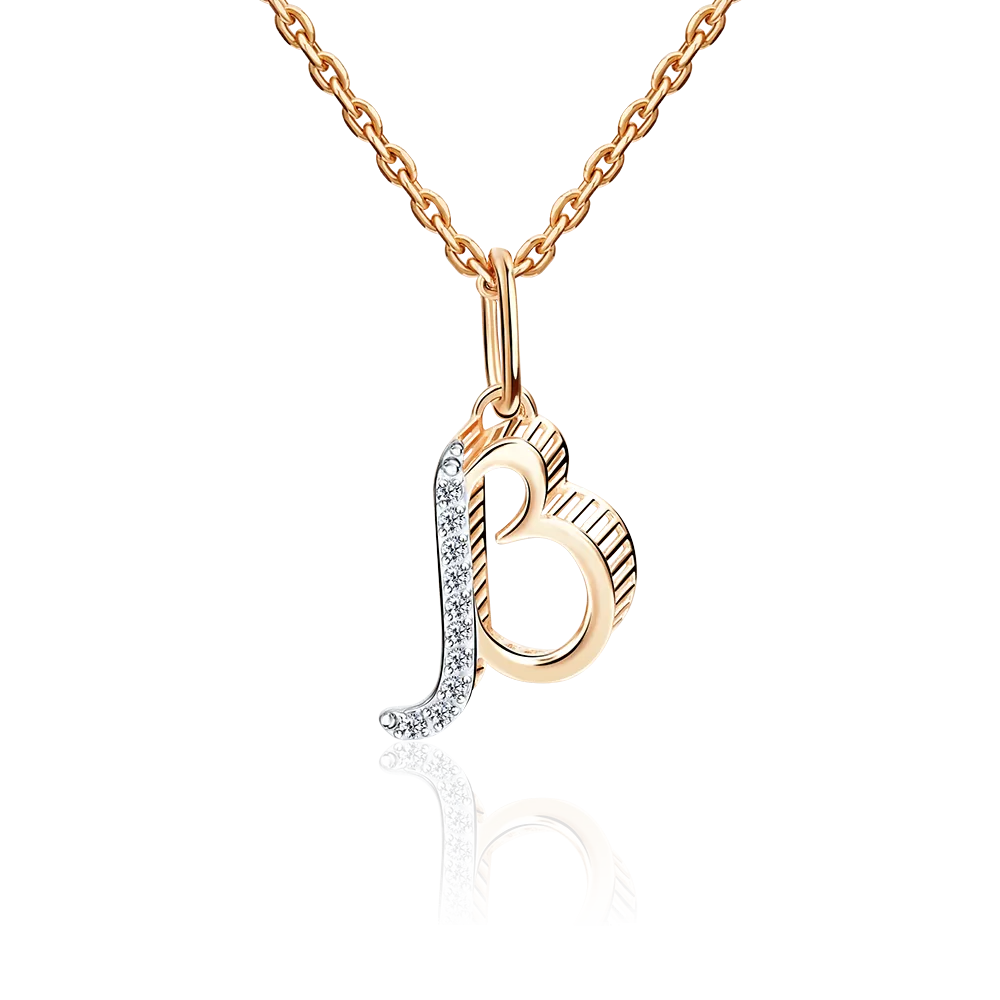 Подвеска «Буква В» из красного золота с фианитами 03-2448-В-401-1110-03