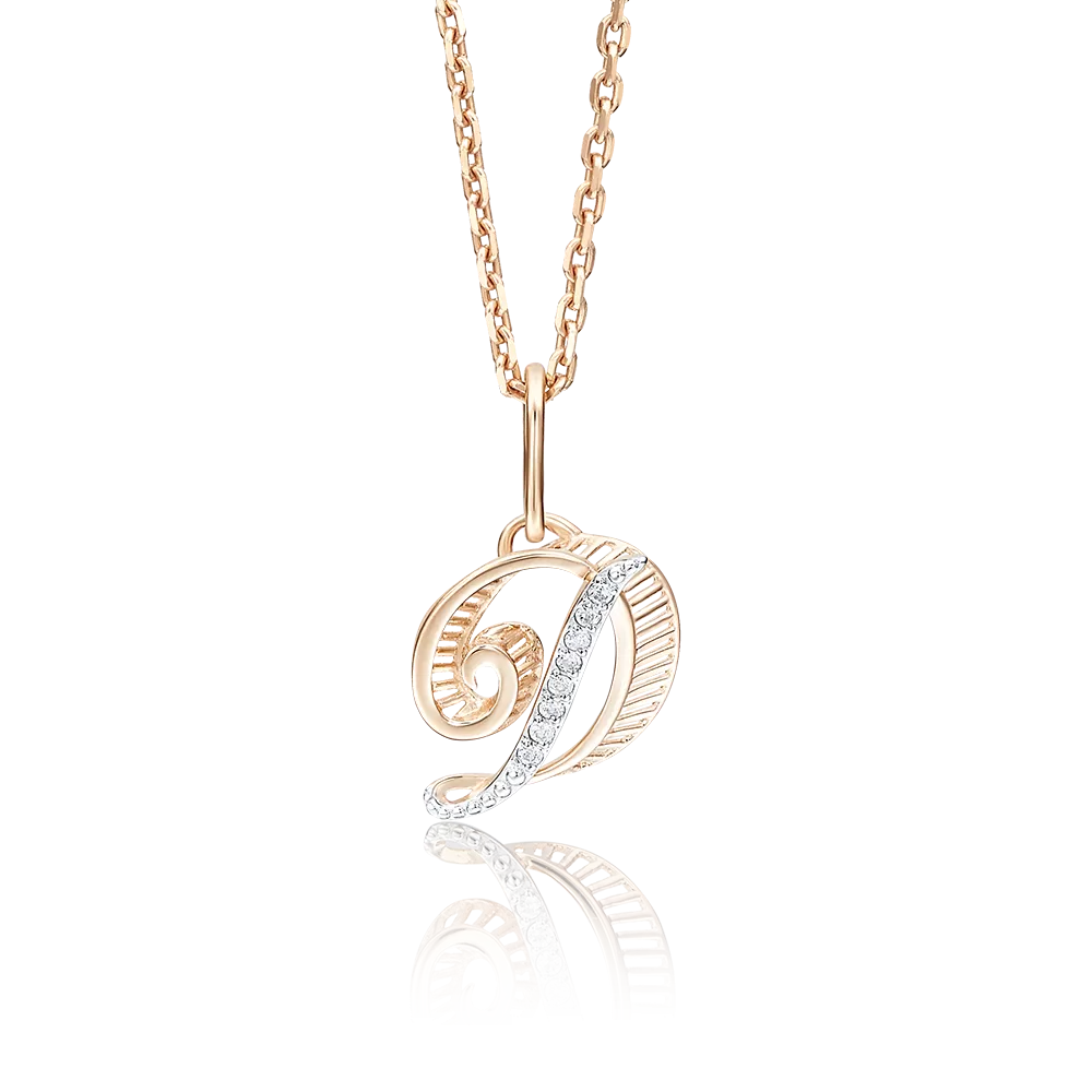 Подвеска «Буква Д» из красного золота с фианитами 03-2448-Д-401-1110-03