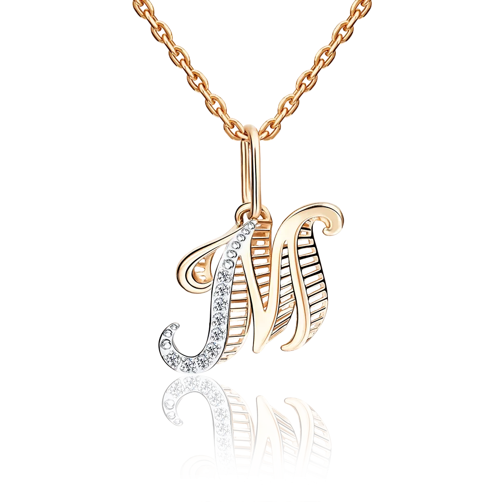 Подвеска «Буква М» из красного золота с фианитами 03-2448-М-401-1110-03