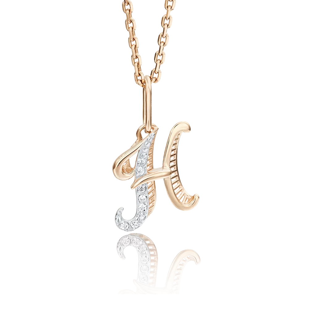 Подвеска «Буква Н» из красного золота с фианитами 03-2448-Н-401-1110-03