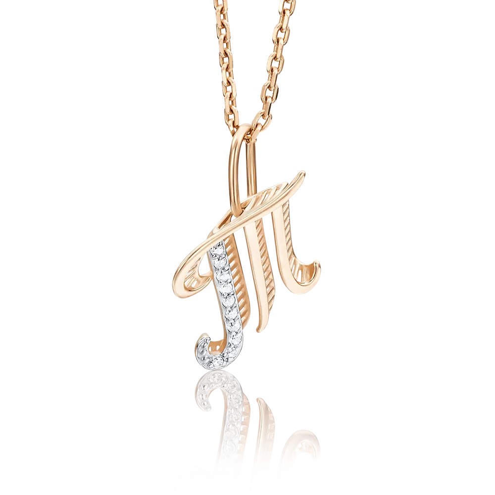 Подвеска «Буква Т» из красного золота с фианитами 03-2448-Т-401-1110-03