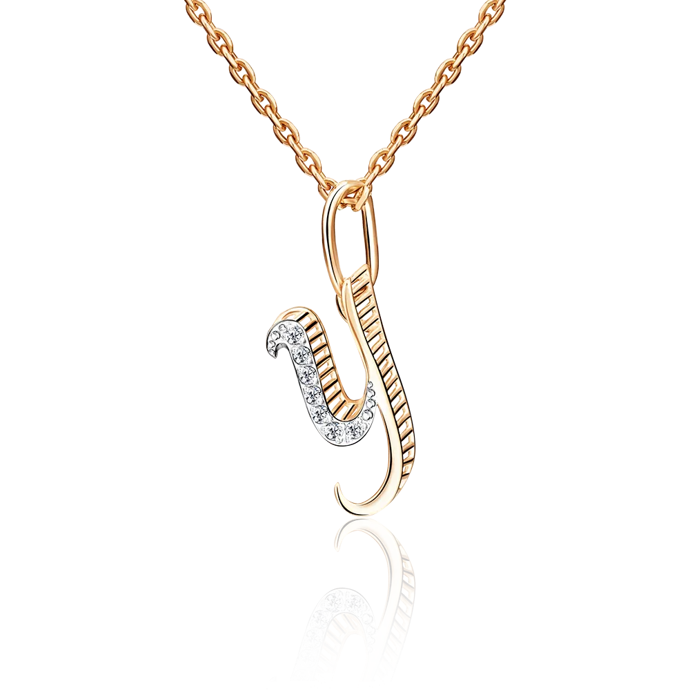 Подвеска «Буква У» из красного золота с фианитами 03-2448-У-401-1110-03