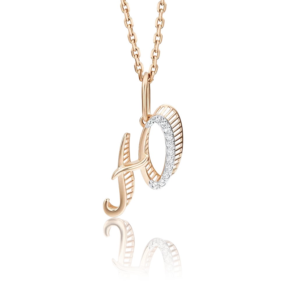 Подвеска «Буква Ю» из красного золота с фианитами 03-2448-Ю-401-1110-03