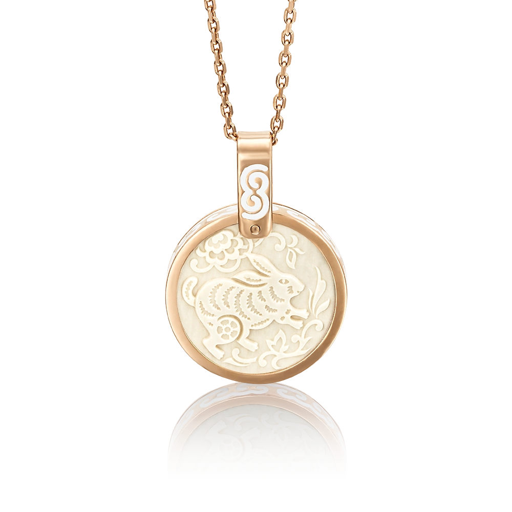 Подвеска «Год Кролика» из красного золота с бивнем мамонта и эмалью 03-2451-04-292-1110-46