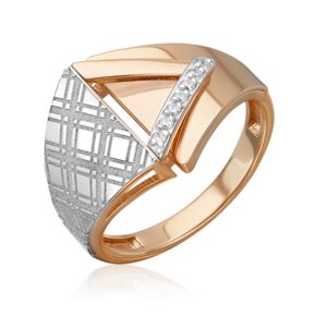 Кольцо с принтом «Клетка» из комбинированного золота c фианитами 01-5712-00-401-1111