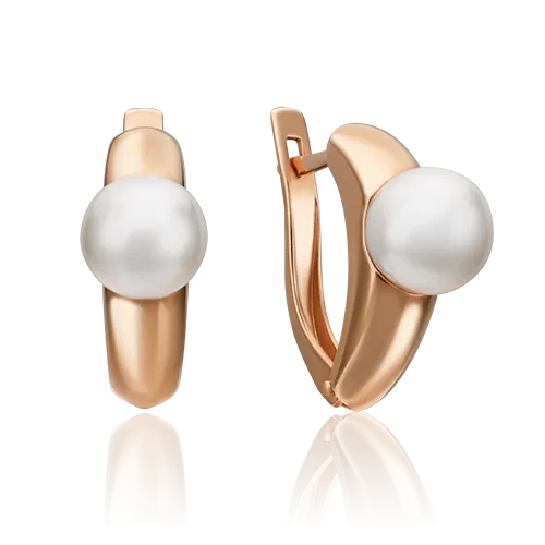 Серьги с английским замком из красного золота с жемчугом культивированным 02-4361-00-301-1110-31