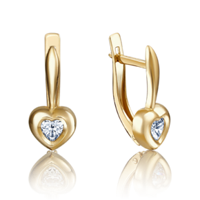 Серьги с английским замком из лимонного золота c фианитом 02-3686-00-501-1130-38