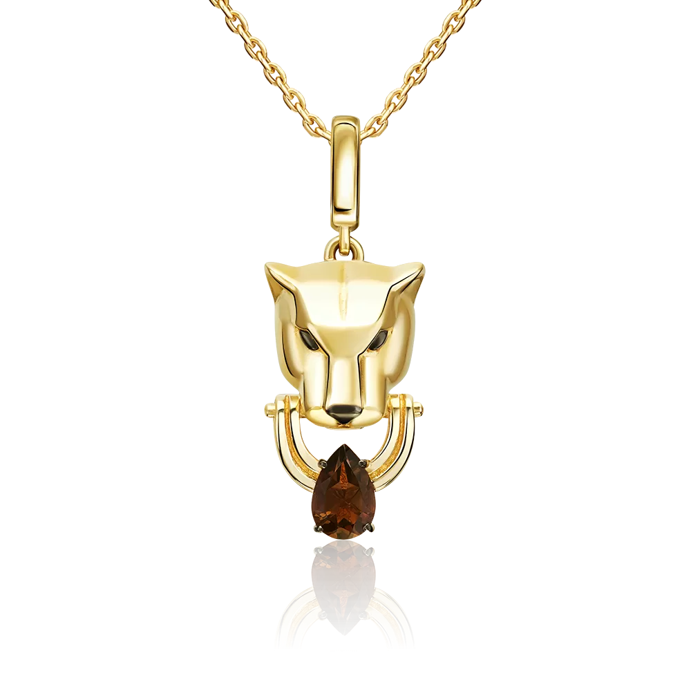 Подвеска «Пантера» из лимонного золота с кварцем дымчатым 03-3629-00-202-1130