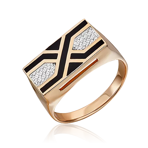 Печатка из красного золота с бриллиантами и эмалью 01-1874-00-101-1110-30