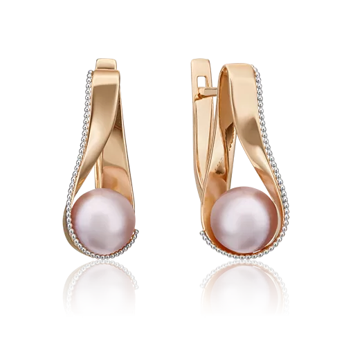 Серьги с английским замком из комбинированного золота с жемчугом культивированным 02-4470-00-301-1111-31