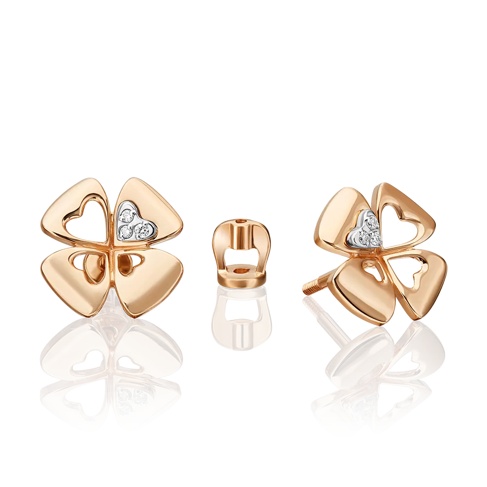 Серьги-пусеты «Клевер. Незабываемые моменты» из комбинированного золота с бриллиантами 02-4821-00-101-1111