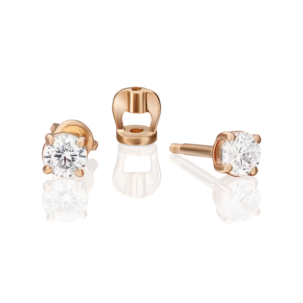 Серьги-пусеты из красного золота с фианитом 02-2064-00-401-1110