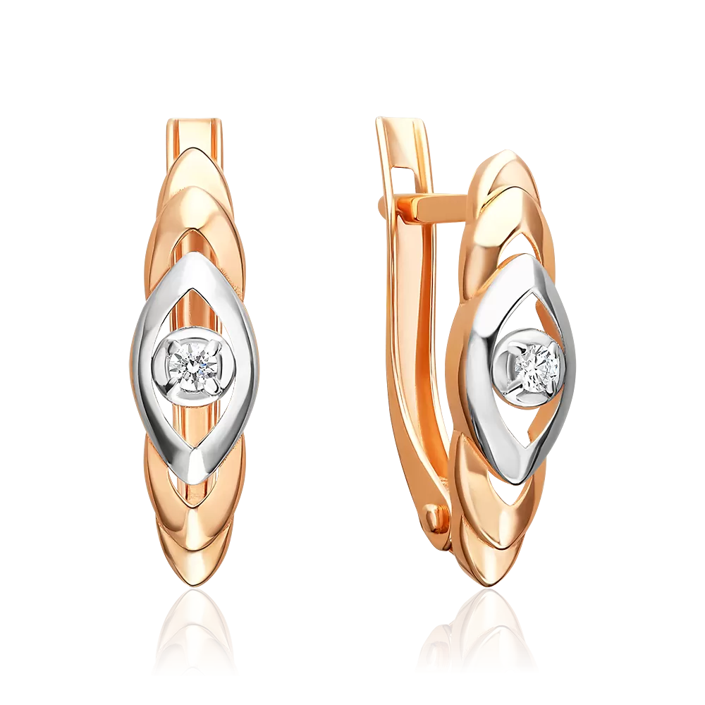 Серьги с английским замком из красного золота с бриллиантом 02-5647-00-101-1110