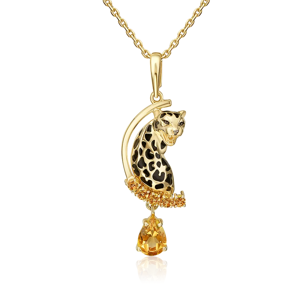 Подвеска «Леопард» из лимонного золота с цитринами и эмалью 03-3627-00-206-1130