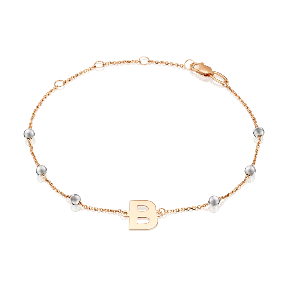 Браслет «Буква В» из комбинированного золота 05-0849-В-000-1111