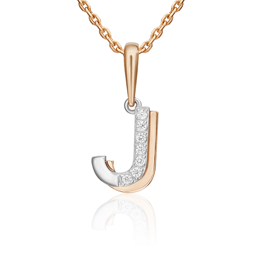 Подвеска «Буква J» из комбинированного золота с фианитами 03-3419-J-401-1111