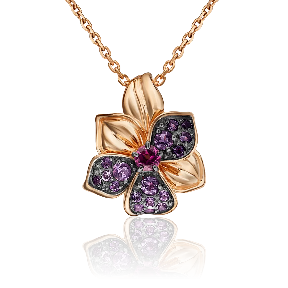 Подвеска «Дикая орхидея» из красного золота с гранатом и аметистами 03-3129-00-257-1110-57