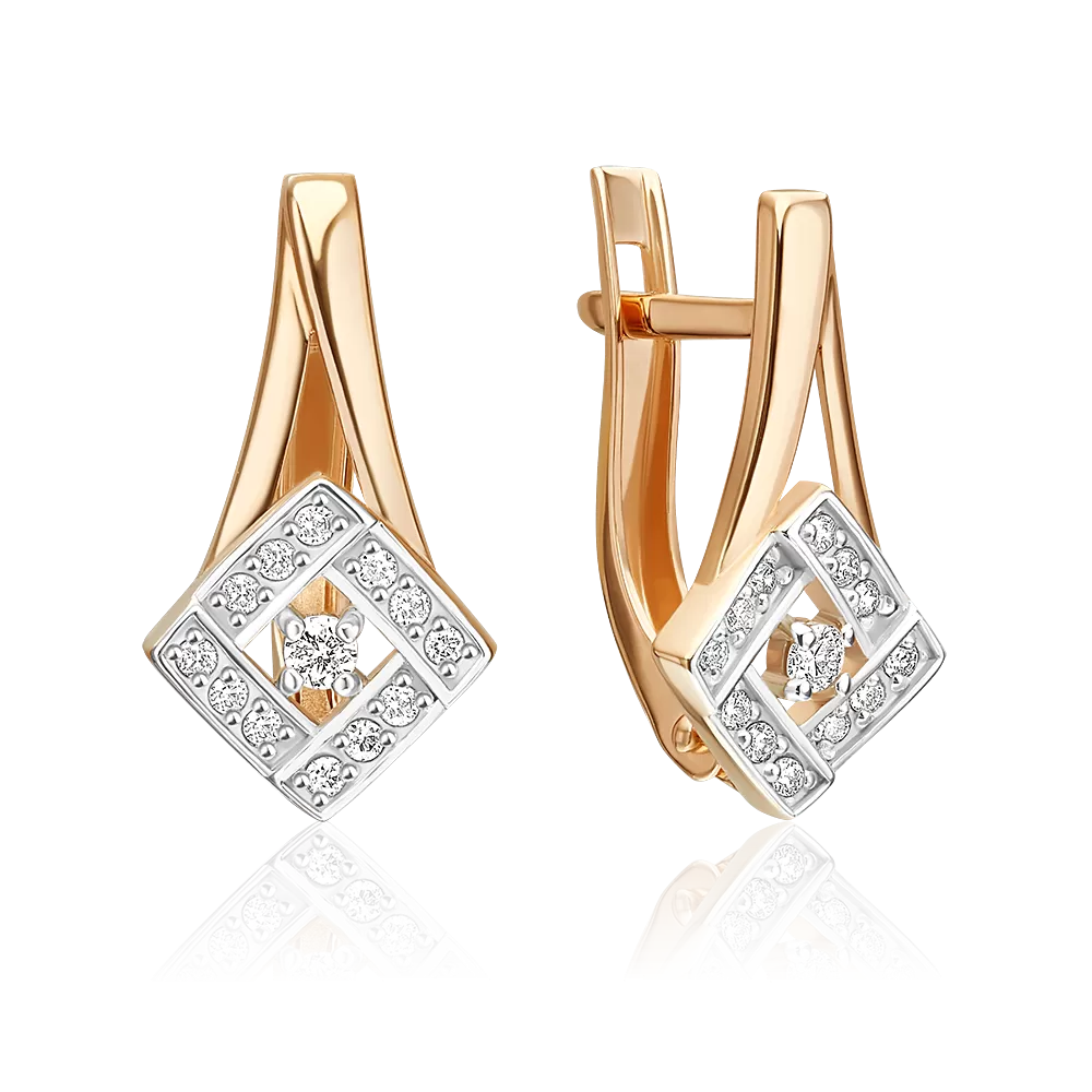 Серьги с английским замком из красного золота с бриллиантами 02-5630-00-101-1110