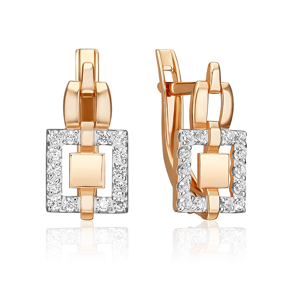 Серьги с английским замком из красного золота с фианитами 02-5584-00-401-1110