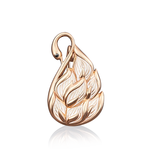 Брошь-подвеска «Лебедь» из красного золота с фианитом и эмалью 04-0138-00-402-1110-25