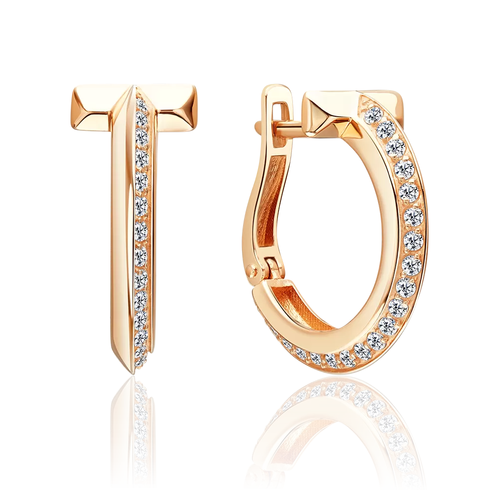 Серьги с английским замком из красного золота с фианитами 02-5557-00-401-1110