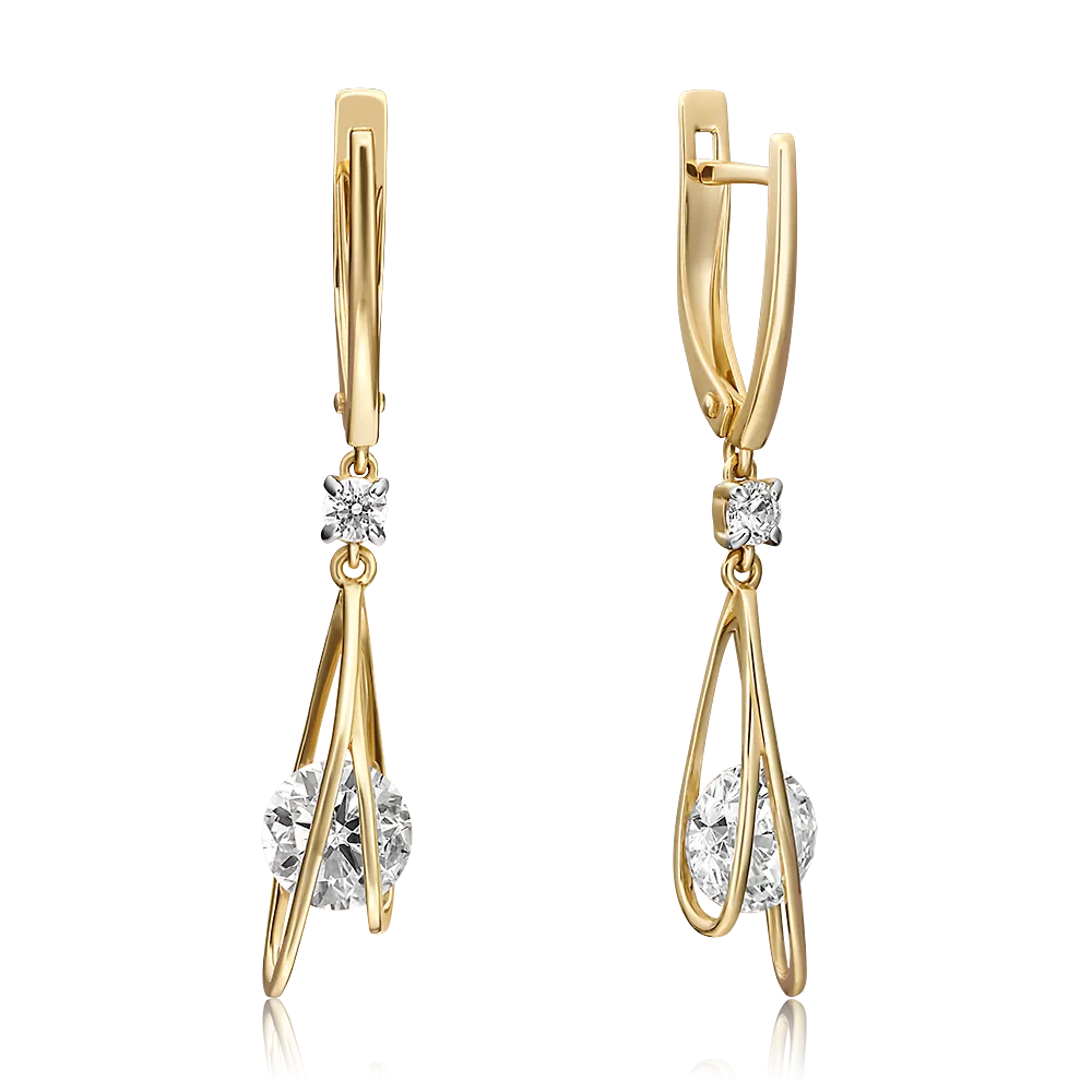 Серьги с английским замком из лимонного золота с фианитами 02-4564-00-501-1130-38