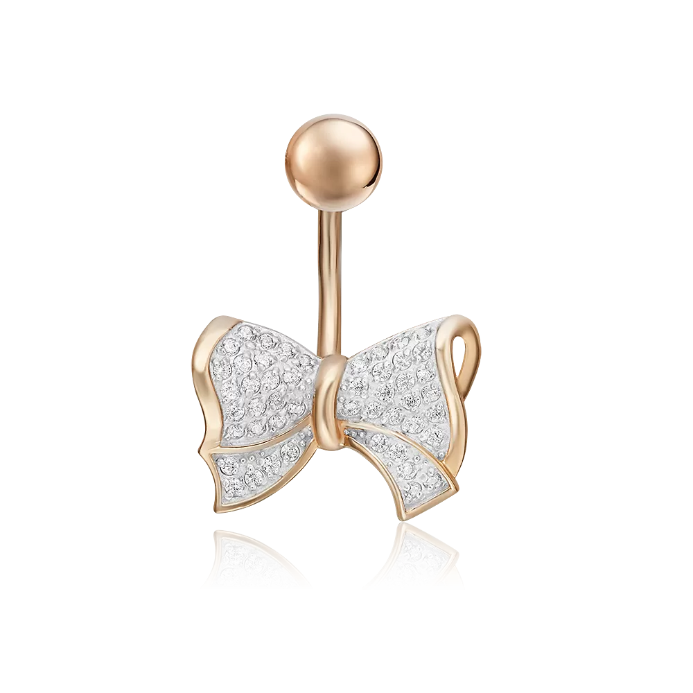 Пирсинг в пупок «Бант» из красного золота с фианитами 06-1335-00-401-1110-32