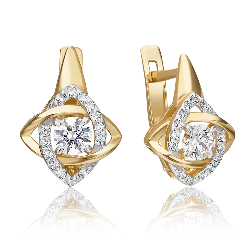 Серьги с английским замком из лимонного золота с фианитами 02-4403-01-501-1130-38