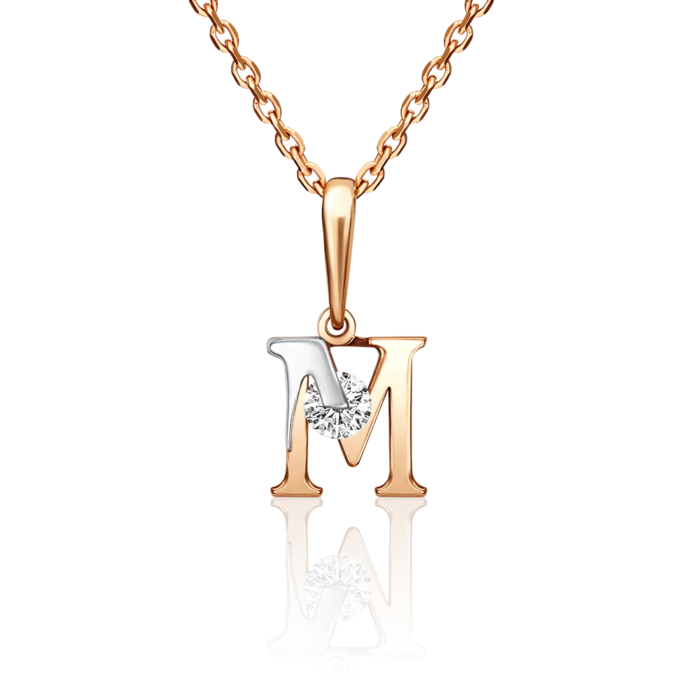Подвеска «Буква М» из комбинированного золота с фианитом 03-3119-М-401-1111