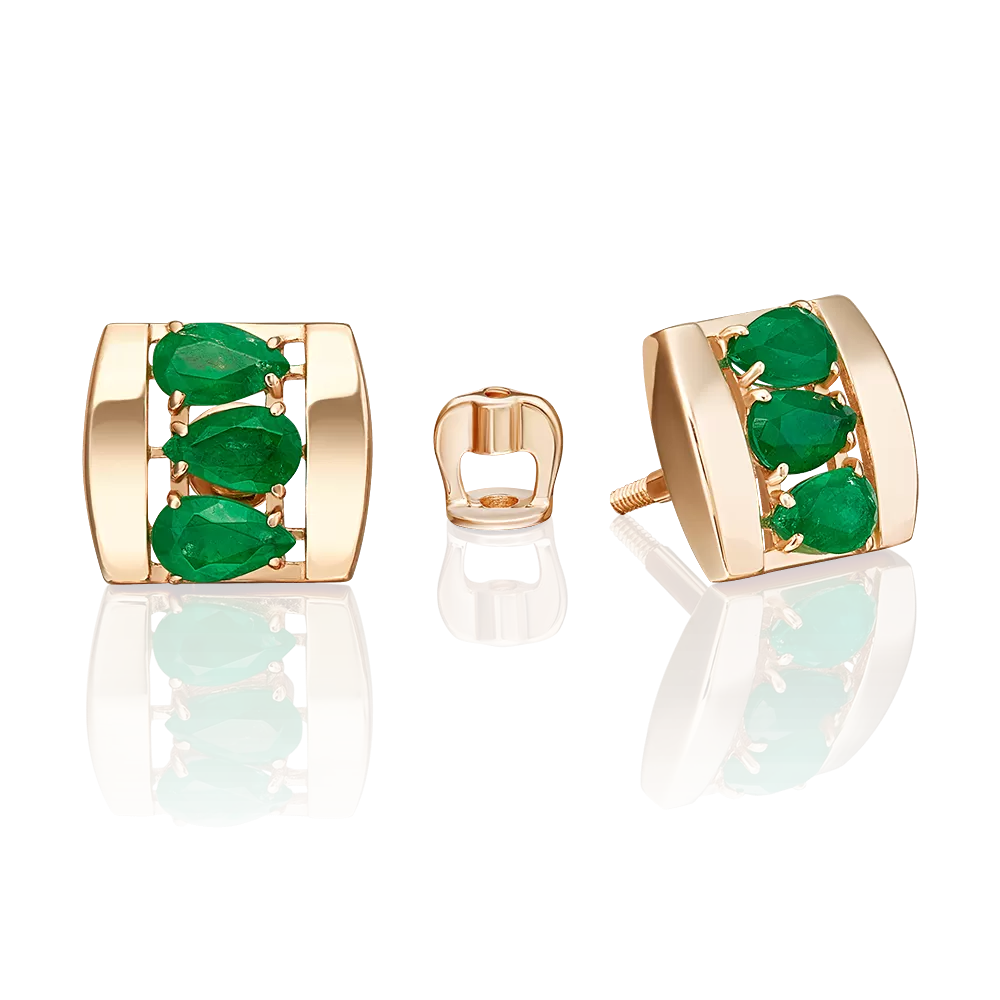 Серьги-пусеты из красного золота с изумрудами 02-5470-00-103-1110