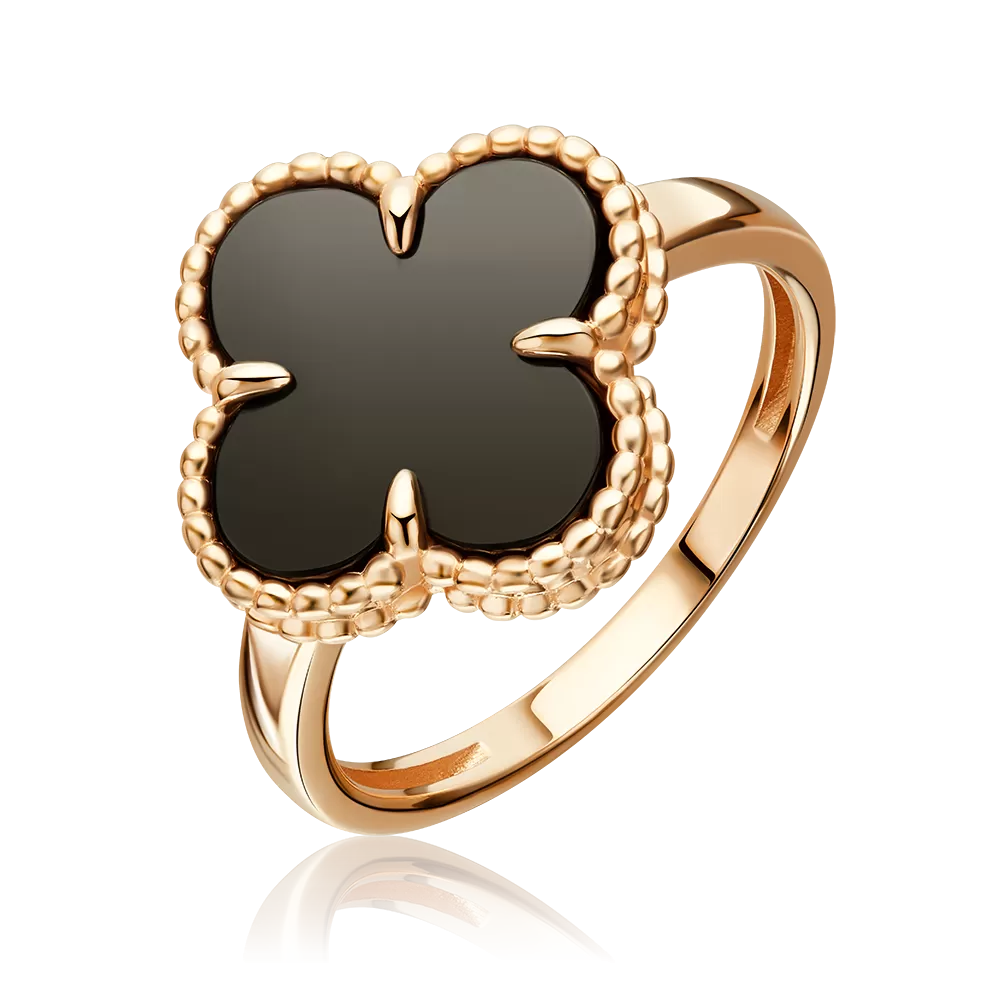 Кольцо «Клевер» из красного золота с ониксом 01-5894-00-281-1110
