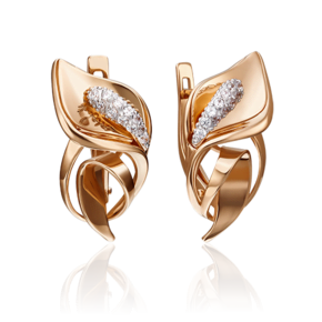Серьги «Каллы» с английским замком из красного золота c фианитами 02-4280-00-401-1110-23