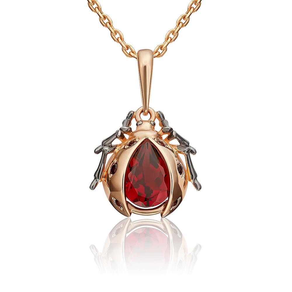 Подвеска «Божья коровка» из красного золота с гранатами 03-3142-00-204-1110-57