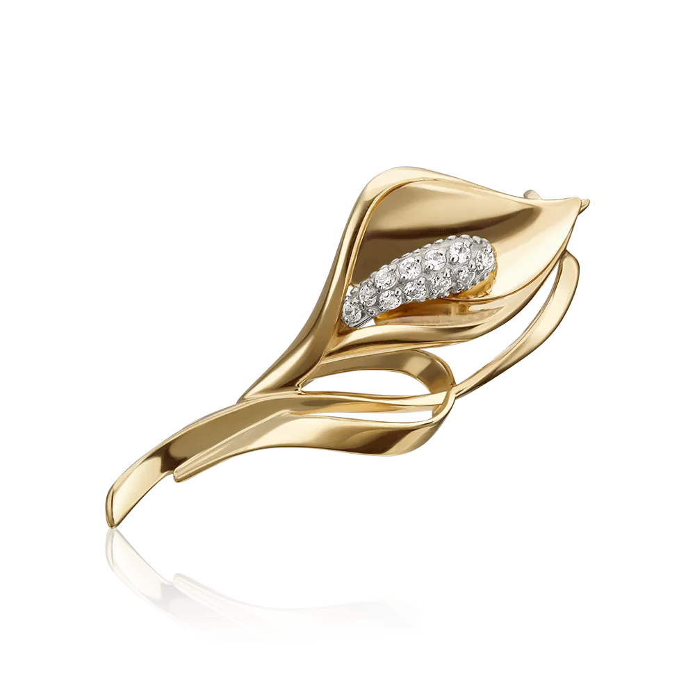 Брошь «Калла» из лимонного золота с фианитами 04-0211-00-401-1130-23