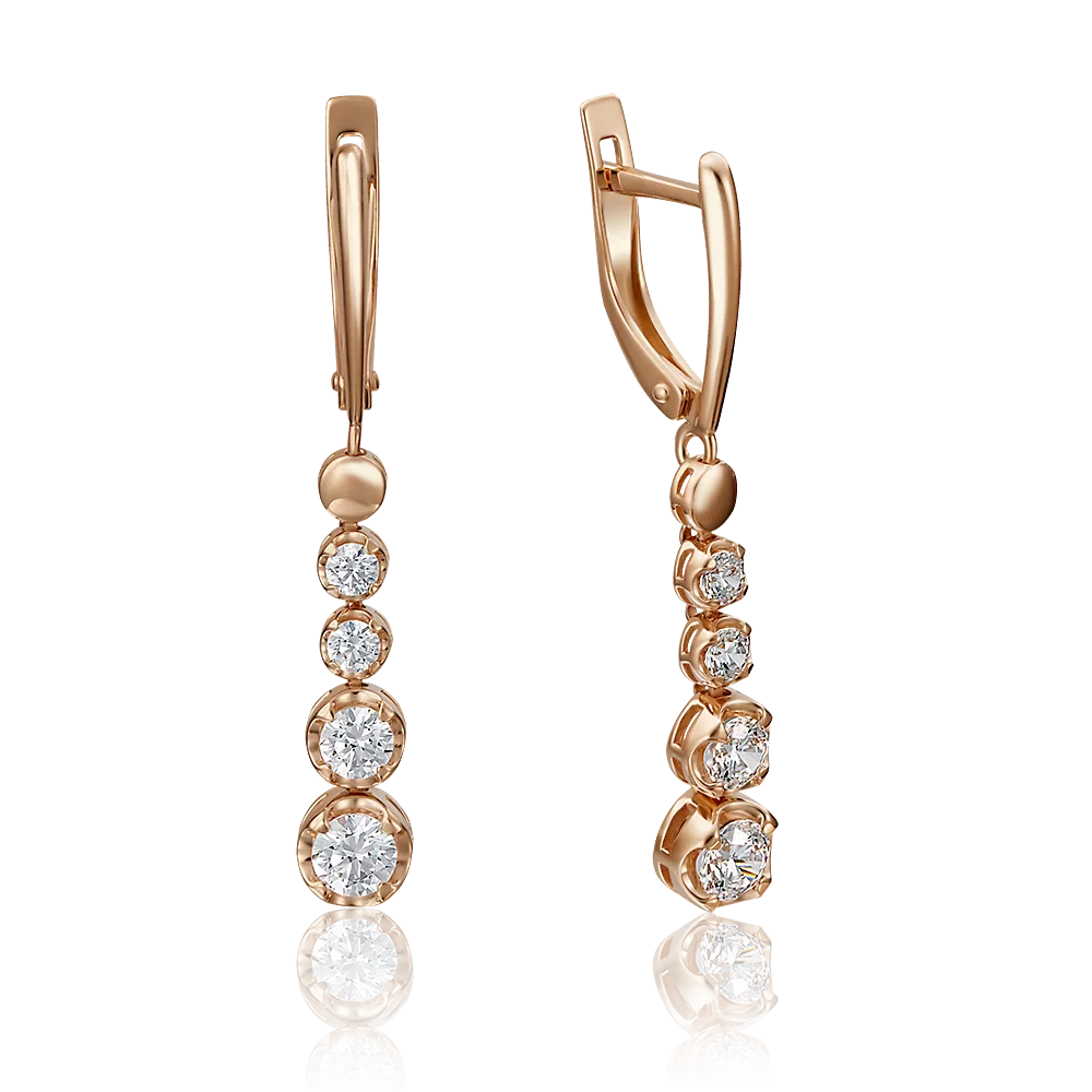 Серьги с английским замком из красного золота с фианитами 02-4208-00-501-1110-38