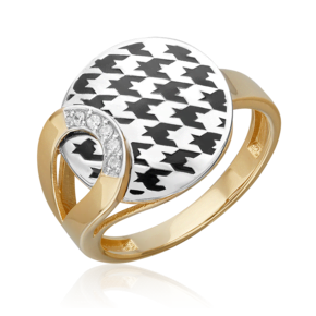 Кольцо с принтом «Гусиная лапка» из лимонного золота c фианитами и эмалью 01-5717-00-401-1121