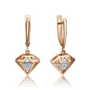 Серьги с английским замком из красного золота c фианитом 02-4511-00-501-1110-38