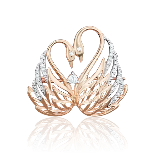 Брошь «Лебеди» из красного золота с фианитами 04-0131-00-401-1110-32