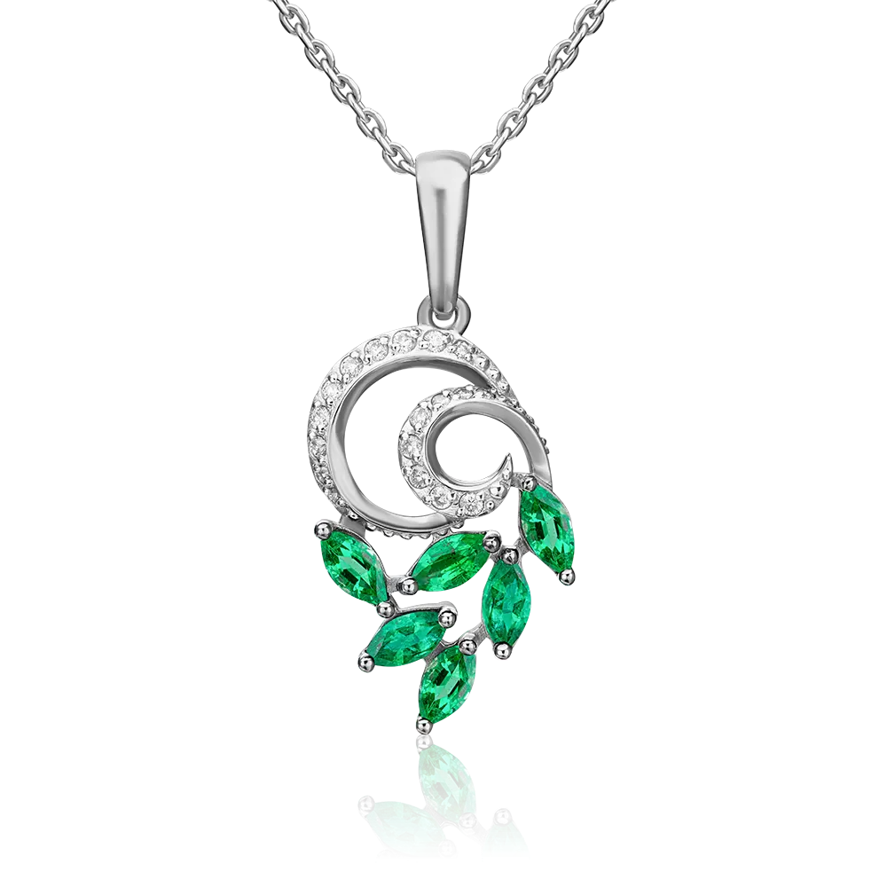 Подвеска из белого золота с изумрудами и бриллиантами 03-0423-00-106-1120-30