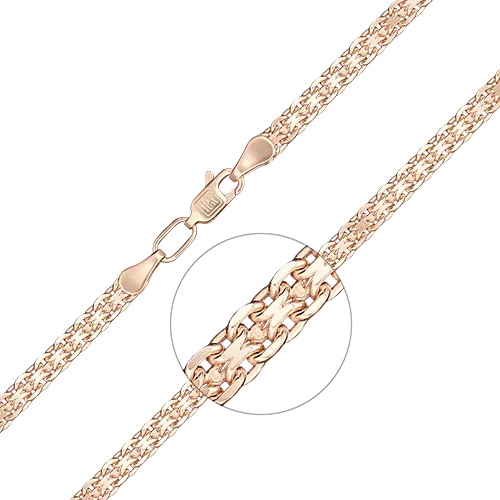 Браслет из красного золота с алмазной гранью (плетение «Бисмарк двойной якорь») 22-2003-100-1110-17